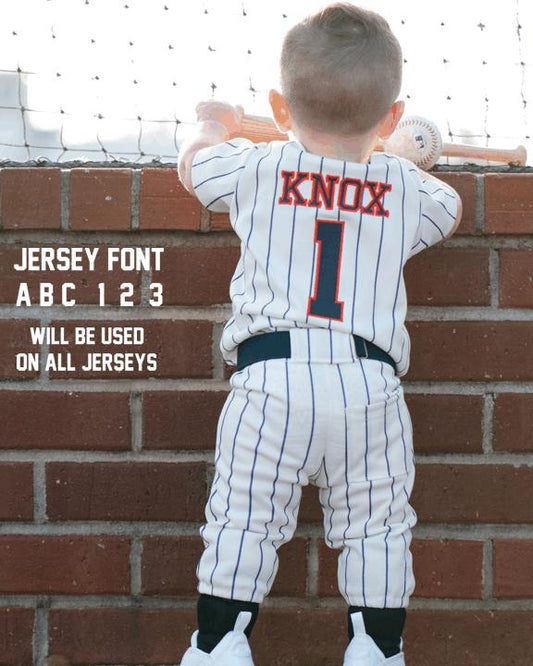 Navy Pinstripe Baseball Outfit - EMBROIDERED Baseball Jersey and pants