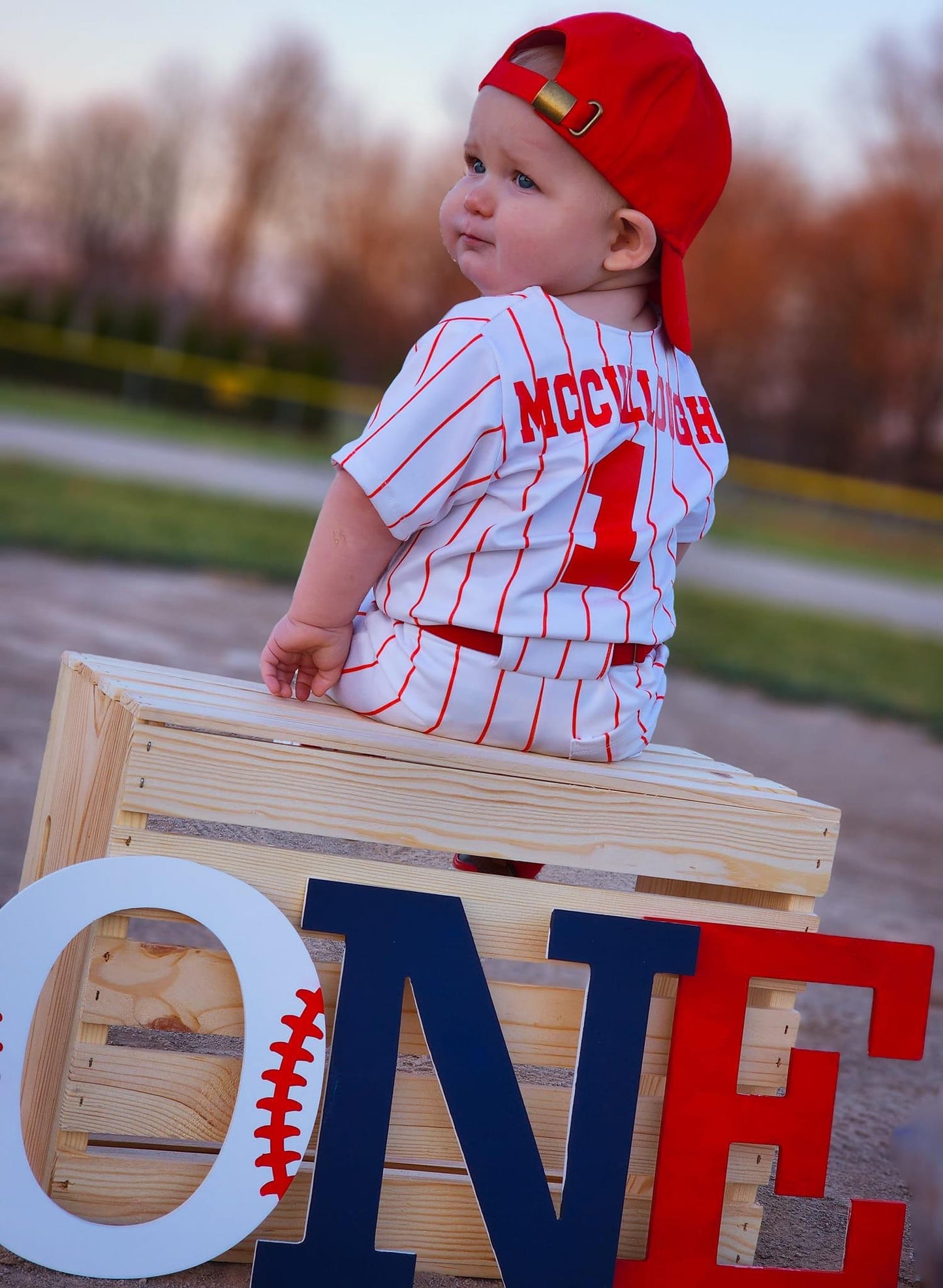 Navy Pinstripe Baseball Outfit - EMBROIDERED Baseball Jersey and pants