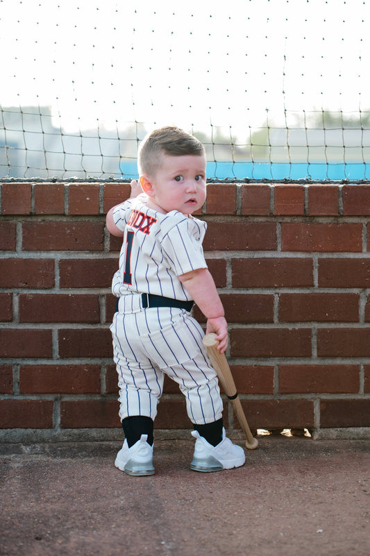 Navy Pinstripe Baseball Outfit -  EMBROIDERED Baseball Jersey and pants