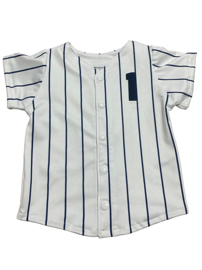 Navy Pinstripe Baseball Outfit -  EMBROIDERED Baseball Jersey and pants