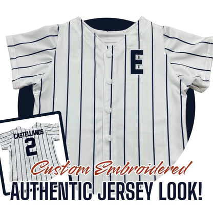 Navy Pinstripe Baseball Outfit -  EMBROIDERED Baseball Jersey and pants